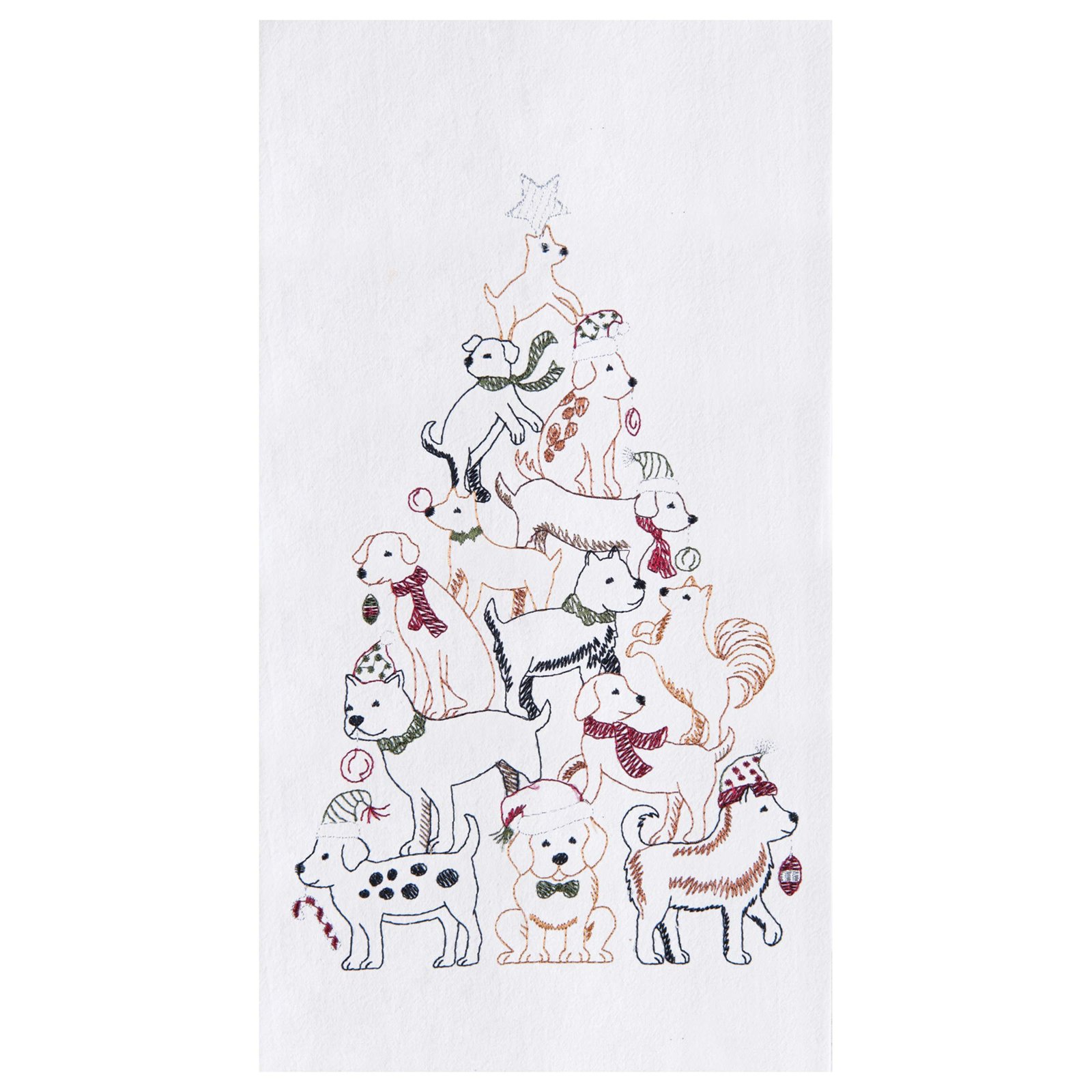 Embroidered Christmas tree made of dogs wearing holiday accessories