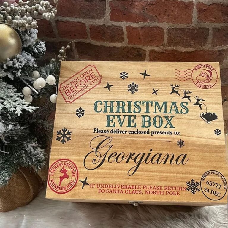 Wooden Christmas Eve box for Georgiana with festive decorations